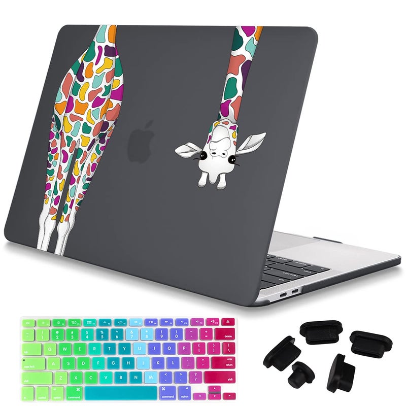 Mektron for MacBook Air 13 Case A1466/A1369 (2010-2017 Release), Snap-on Plastic Hard Shell Cover for MacBook Air 13.3 inch with Keyboard Cover,Colorful Giraffe Black - Image 1